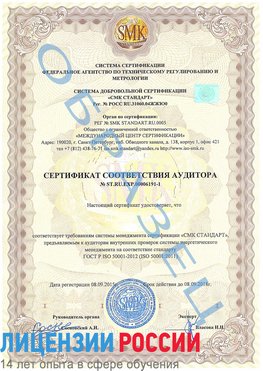 Образец сертификата соответствия аудитора №ST.RU.EXP.00006191-1 Александровск Сертификат ISO 50001